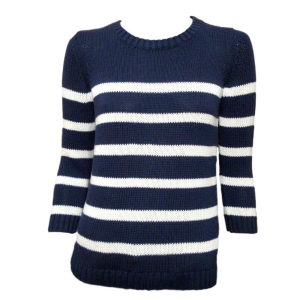 LOFT Blue and White 3/4 Sleeve Sweater